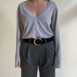 Djerf Avenue Remake Getaway V-neck Top Grey Melange